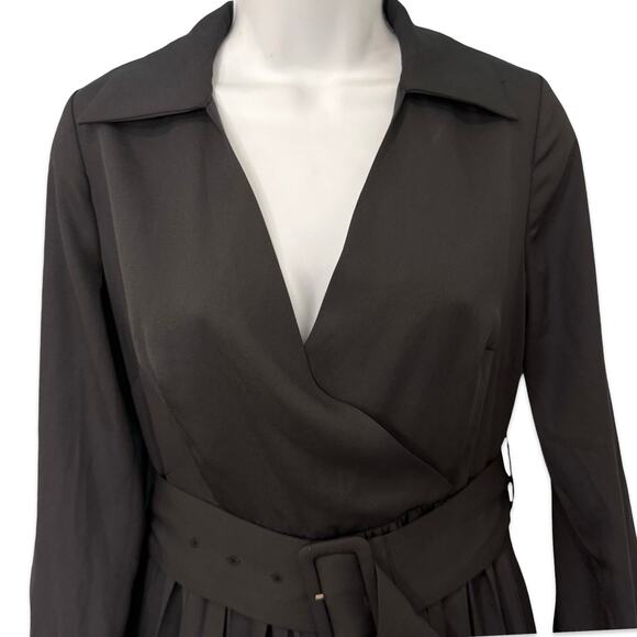 Karen Millen Black Satin Georgette Long Sleeve Pleated Midi Dress size 4 NEW Tag - Picture 15 of 15